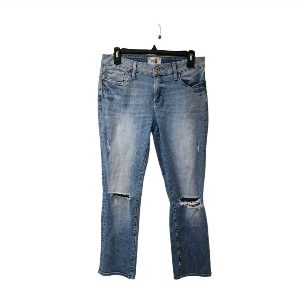 Paige Distressed Light Wash Brigitte Jeans Ankle Cuffed Size 26 Mid Rise